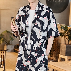 夏季大码风道袍棉麻开衫男女薄款衬衫日系和服外套潮F03/P45，男装衬衫，钱塘713