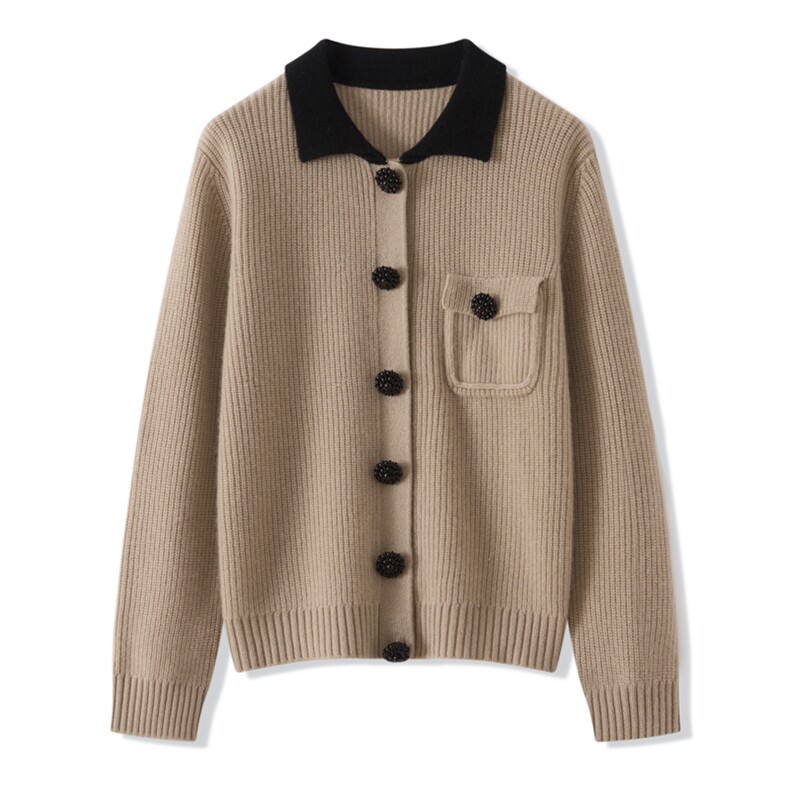 2025百搭时尚polo领兜兜开衫羊绒衫，女装羊绒衫，昭美纯山羊绒