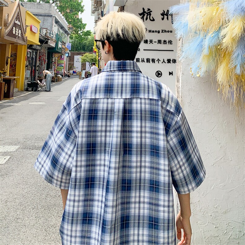 2025夏季新款港风外景大码格子刺绣衬衫M-5XHC25536-特P30,男装衬衫,电商A022