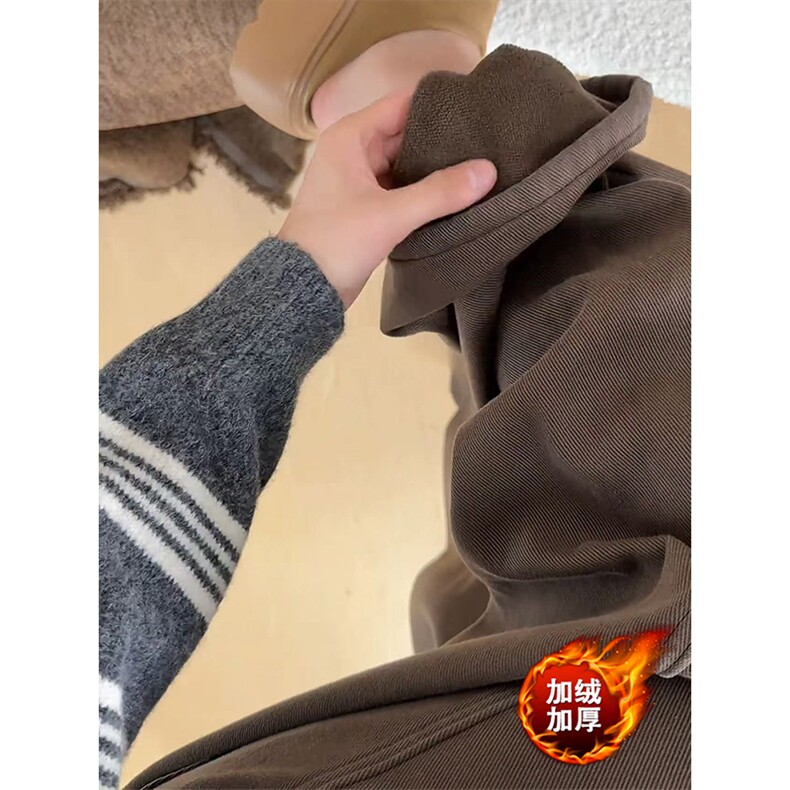 网图有货 美拉德棕色阔腿加绒牛仔裤男女 A1263-常规P43 加绒P53图片