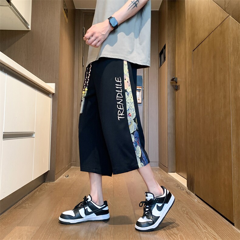 港风七分裤男拼接新中式7分直筒阔腿中裤-2479-P26-控58-重磅300g,男装牛仔裤,星座207