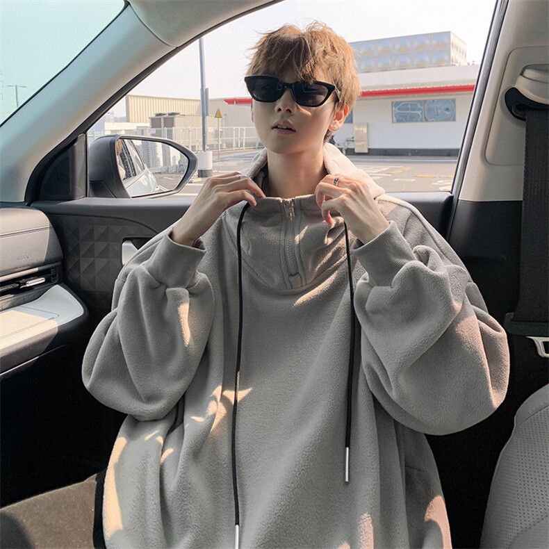 8XL-M大码摇粒绒卫衣套头连帽半拉链宽松美式复古外套WY9103/P68,女装短外套,电商B238