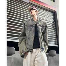 水洗垫肩短款拼接牛仔外套男款ins潮金属设计感立领夹克JC1224，男装工装外套，星座516A