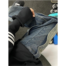高级感拼接牛仔裤男宽松高街阔腿垂感直筒裤长裤N3025，男装牛仔裤，星座1116A（原606A-3）