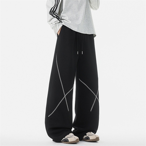 8XL-M 直筒卫裤男宽松撞色哈苏线休闲运动裤设计感长裤子K9175P48图片