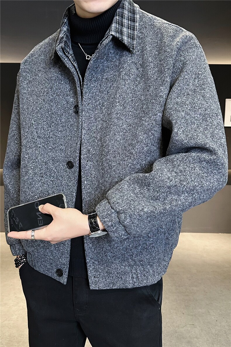 含羊毛假两件毛呢外套男冬季2025新款加绒加厚A313-25116-P205,女装短外套,电商A313