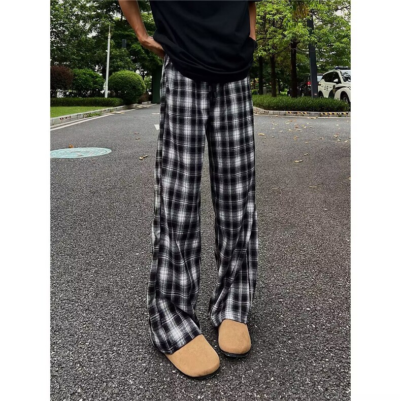 时尚抽绳格子裤男宽松直筒休闲阔腿裤513ACK2756常规35加绒加厚43,男装卫衣,星座513A
