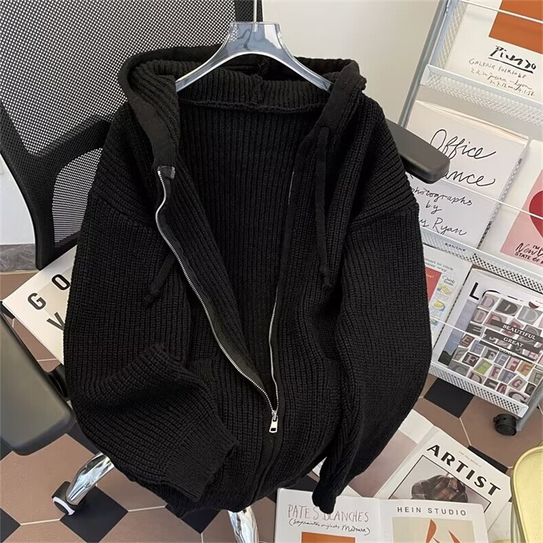 秋款男连帽毛衣拉链抽绳宽松针织衫休闲外套M264P65,男装针织衫/毛衣,星座1013-1