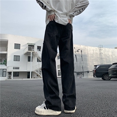 美式高街微喇叭牛仔裤新款水洗复古蓝嘻哈复古褶皱裤001P40特，男装牛仔裤，电商D256A(原A064A)