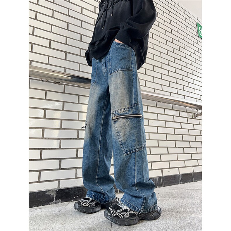 秋季美式潮牌宽松直筒长裤潮vibe黄泥工装牛仔裤男K7465-P48,男装牛仔裤,星座512-3