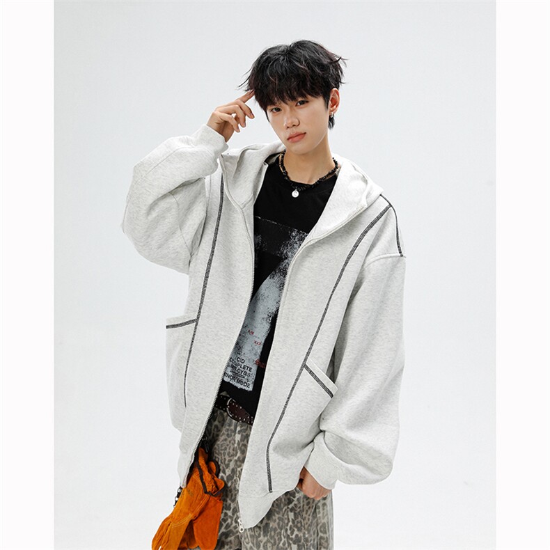 美式重磅立体硬挺卫衣男春秋潮牌设计感连帽开衫廓形外套KS004P68，女装短外套，电商B312