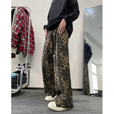 INS美式小众高街春季新款豹纹宽松牛仔裤B315-K24019-p65控88，男装牛仔裤，电商B315