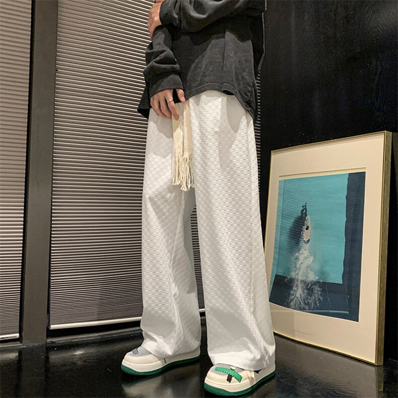 现货男港风原创宽松直筒运动大码休闲裤格子抽绳松紧裤DM157-P40,男装休闲裤,电商D321-1