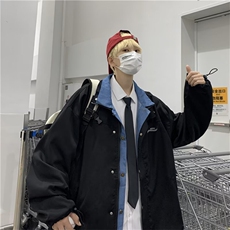 春秋假两件外套男宽松港风高街潮牌美式拼接冲锋休闲夹克LS05P55，男装夹克，星座1013-5