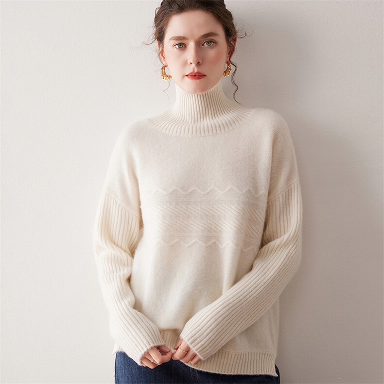 2025年秋季新款百搭女士七针加厚高领大波浪，女装羊绒衫，尚达羊绒