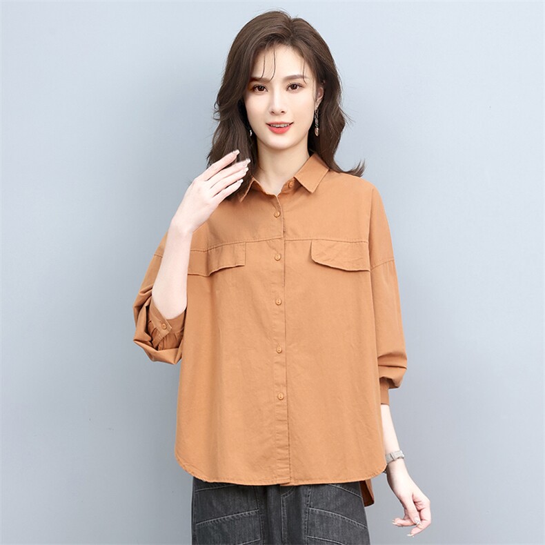 短外套女春秋2022年新款中年妈妈休闲大码衬衫休闲棉麻短款衬衣图片
