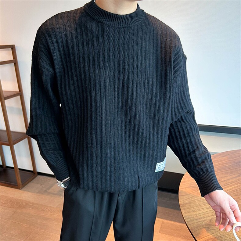 冬季男圆领毛衣粗针款条纹工艺纯色微宽松针织衫线衣MY1131-P73,男装针织衫/毛衣,星座1012-1
