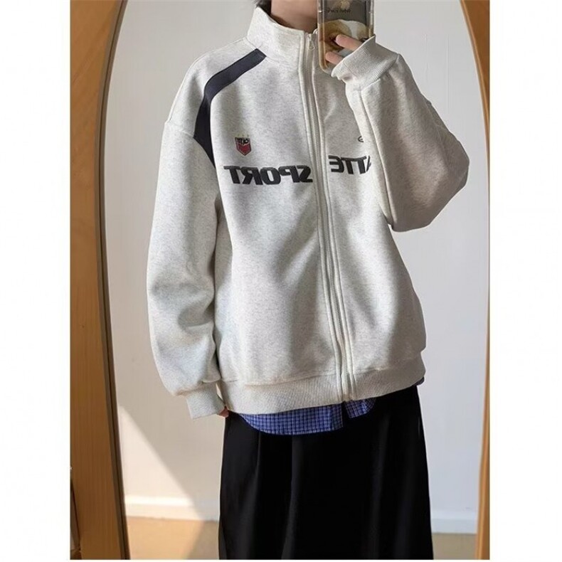 现货美式宽松落肩拼接立领卫衣男W104/P55,男装卫衣,星座205-3
