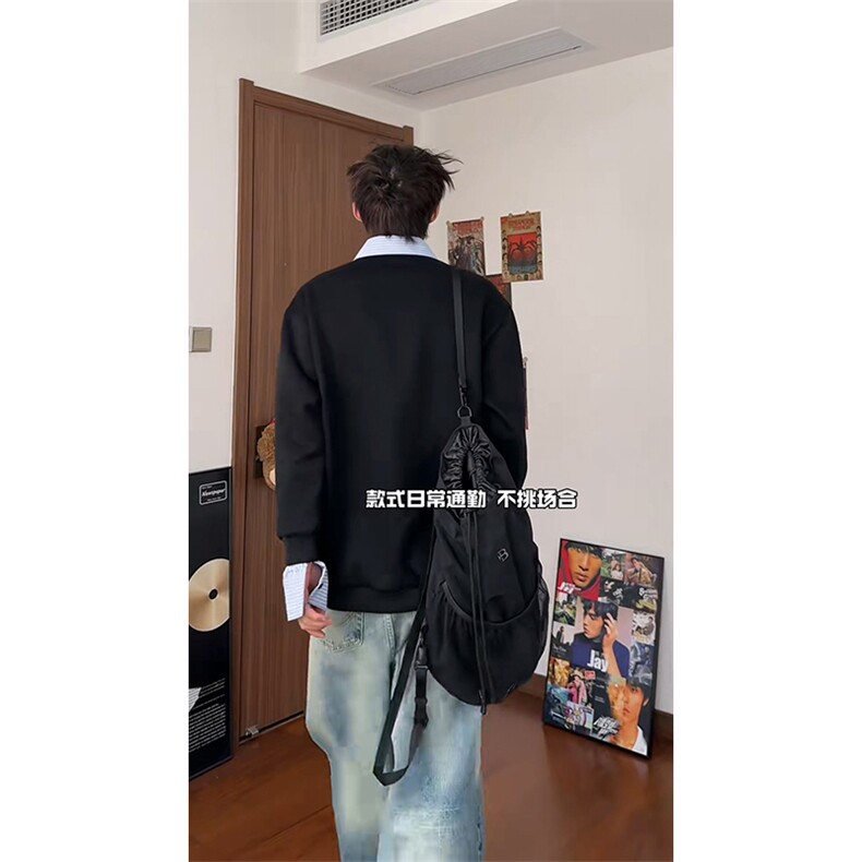 抖音得物高品质26春装美式高街假两件衬衫领长袖卫衣POLO领打底衫,男装T恤,电商A486
