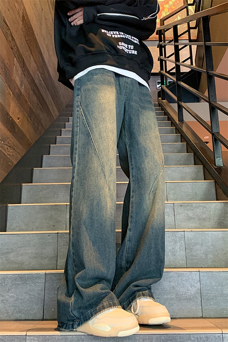 抖音现货宽松直筒拖地牛仔裤中性喇叭裤潮GK06-P60限价78,男装牛仔裤,星座310A-1
