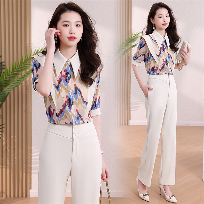 2024新款夏季时尚气质拼接女两件套裤韩版减龄洋气潮流显瘦套装,女装套装/套裙,尚洛菲