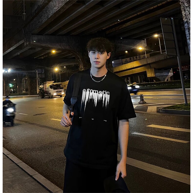 抖音得物供货210克现货宽松纯棉美式潮牌印花落肩袖纯棉T恤AT2178,男装T恤,电商A443