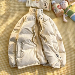 1506-1/MJK7771/P59加绒加厚原宿纯色加羊羔绒棉衣面包服男女同款图片
