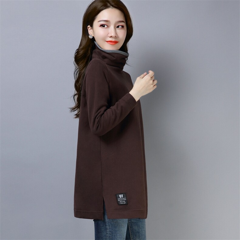 2020年秋季新款加绒加厚高领卫衣女中长款秋冬打底衫上衣服，女装卫衣/绒衫，简韵佳