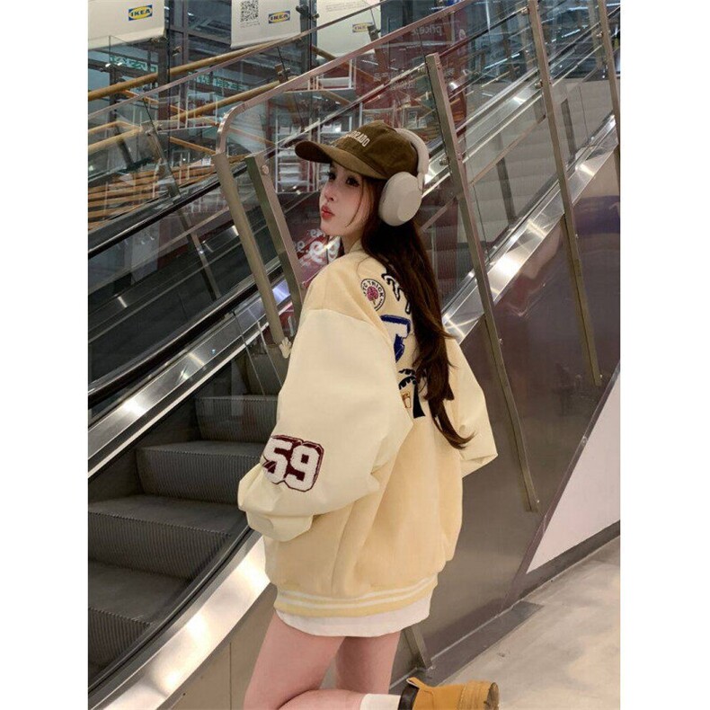 A514-P85复古字母植绒刺绣棒球服春季潮流百搭情侣夹克上衣外套,男装夹克,星座911