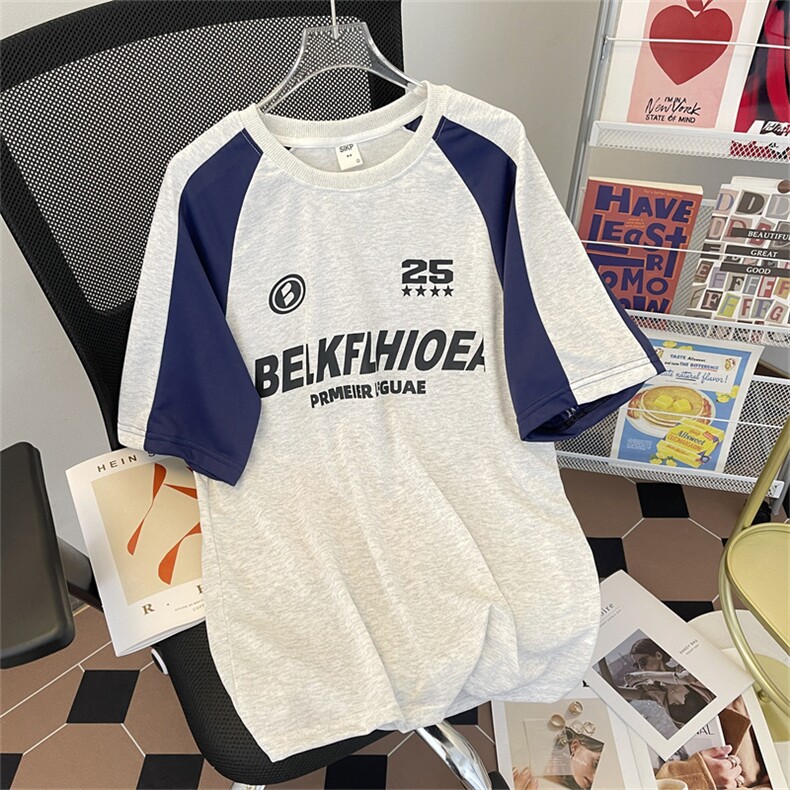 C353-P26夏季美式高街宽松体恤2024新款拼接撞色短袖T恤男现货,男装T恤,星座512-6
