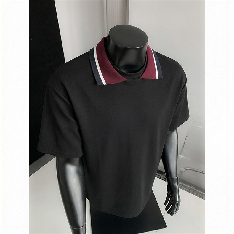 cleanfit撞色翻领短袖春夏宽松极简高级感廓形上衣HY924TP30控58，男装T恤，电商A102B