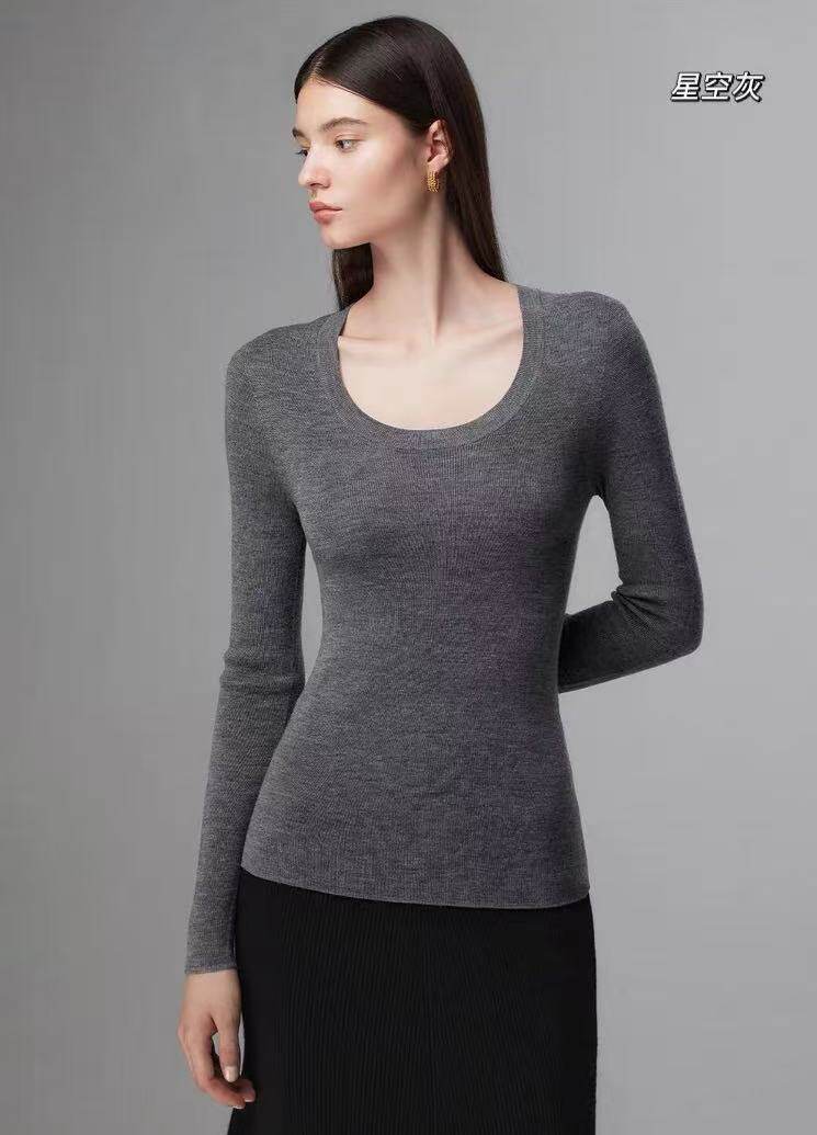 2025年秋季时尚百搭通勤简约休闲U型领，女装羊毛衫，尚雪电商供货