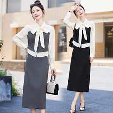 宽松修身飘带饰上衣套装女2025秋季新款洋气显瘦减龄半身裙两件套，女装套装/套裙，尚娜萱