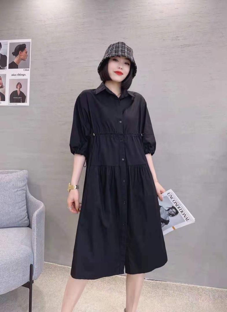XL9909春季韩版宽松抽褶显瘦遮肉减龄连衣裙,女装连衣裙,L·H·X