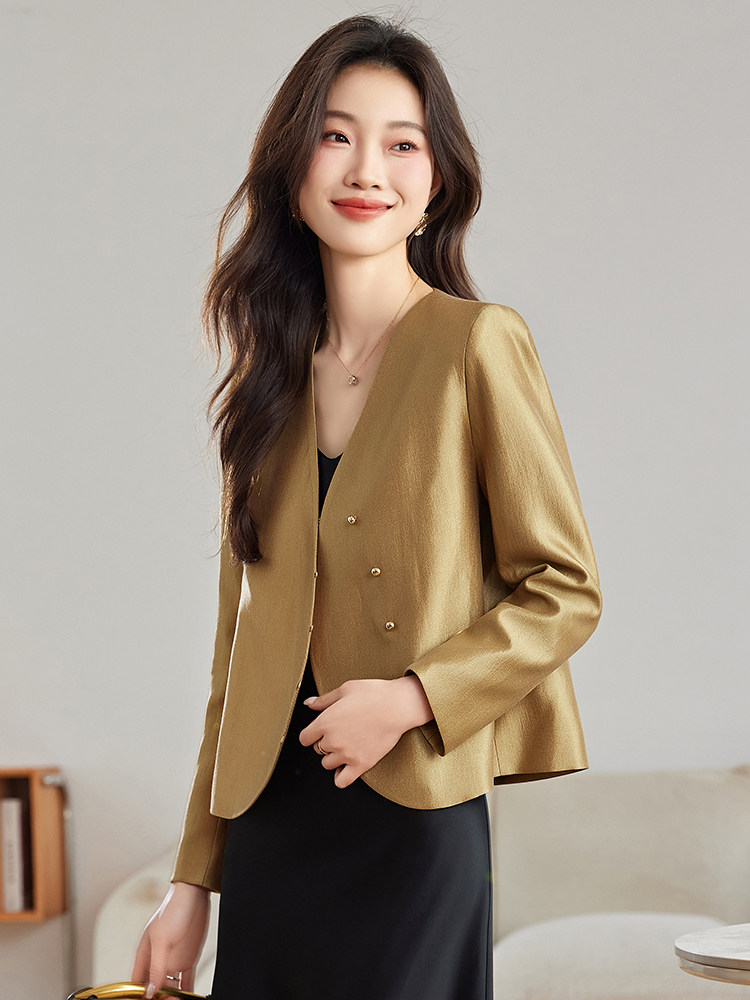 短外套女2025新款高档人丝绸高级质感加里布时尚大气减龄女士上衣,女装短外套,恋慕依尚