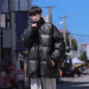 港风鳄鱼纹棉衣男手塞棉夹克PU皮棉服外套男8507P120控158图片