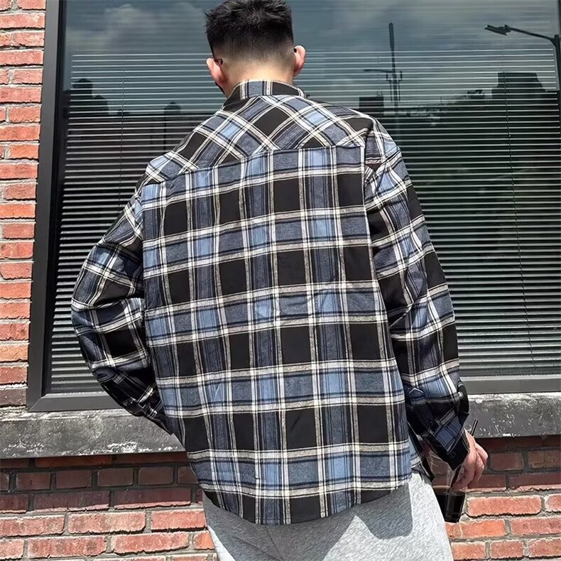 GS6132P34日系港风复古翻领长袖格子衬衫外套男宽松时尚百搭休闲,男装衬衫,星座1108-5