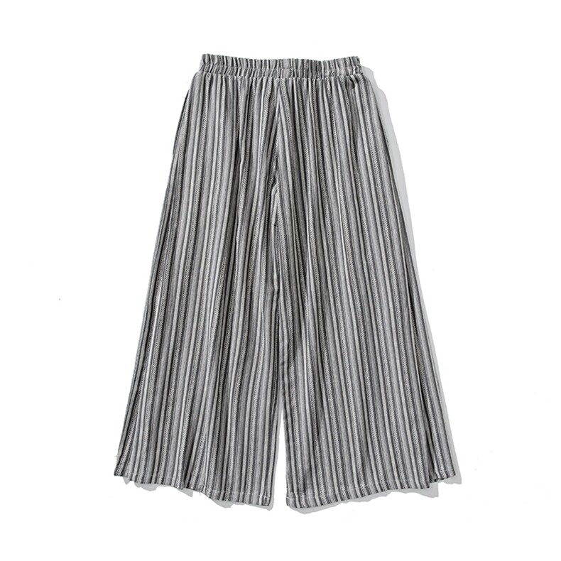 白底平铺夏季新款大码日系棉麻条纹裤直筒阔腿裤汉服K257/P75,男装民族服装,电商A221A