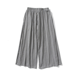 白底平铺 夏季新款大码日系棉麻条纹裤直筒阔腿裤汉服 K257/P75图片