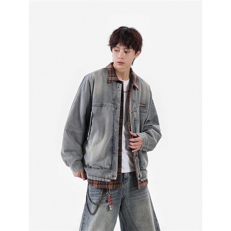 【现货】25秋新款牛仔水洗假两件潮男夹克外套705-1-W8852-P128,男装工装外套,星座705-1