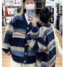 软糯条纹毛衣日系开衫针织男女上衣保暖百搭情侣长袖冬季渐变色潮，男装针织衫/毛衣，星座506A