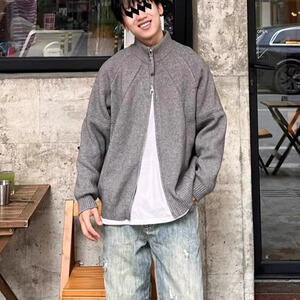 M35-P63 美式潮牌拉链开衫毛衣男女2025春秋冬季潮流宽松慵懒风图片