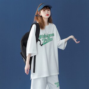 中性 2023夏季新款潮流字母印花圆领短袖T恤套装 TZ15 P50控68图片