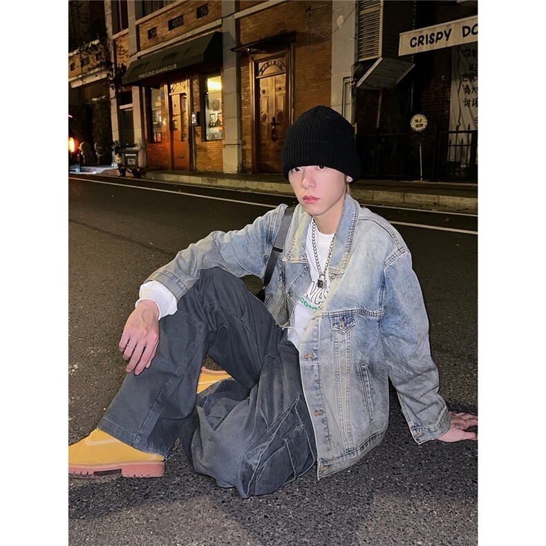 1506-1/JA1711/P73复古做旧短款牛仔外套男女同款渐变色翻领上衣,男装工装外套,星座1506-1