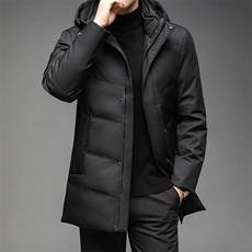 21冬季90灰鸭绒纯色休闲中长款羽绒服男大衣连帽男装DS12116-P285，男装羽绒服，电商B212（原钱塘6029）