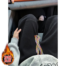加绒麦穗纹休闲裤子男秋季直筒长裤百搭宽松阔腿卫裤KC2，男装休闲裤，星座1116A（原606A-3）