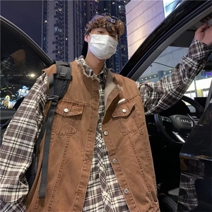设计感小众毛边工装牛仔马甲男潮流外套复古坎肩背心MJ121-P50图片