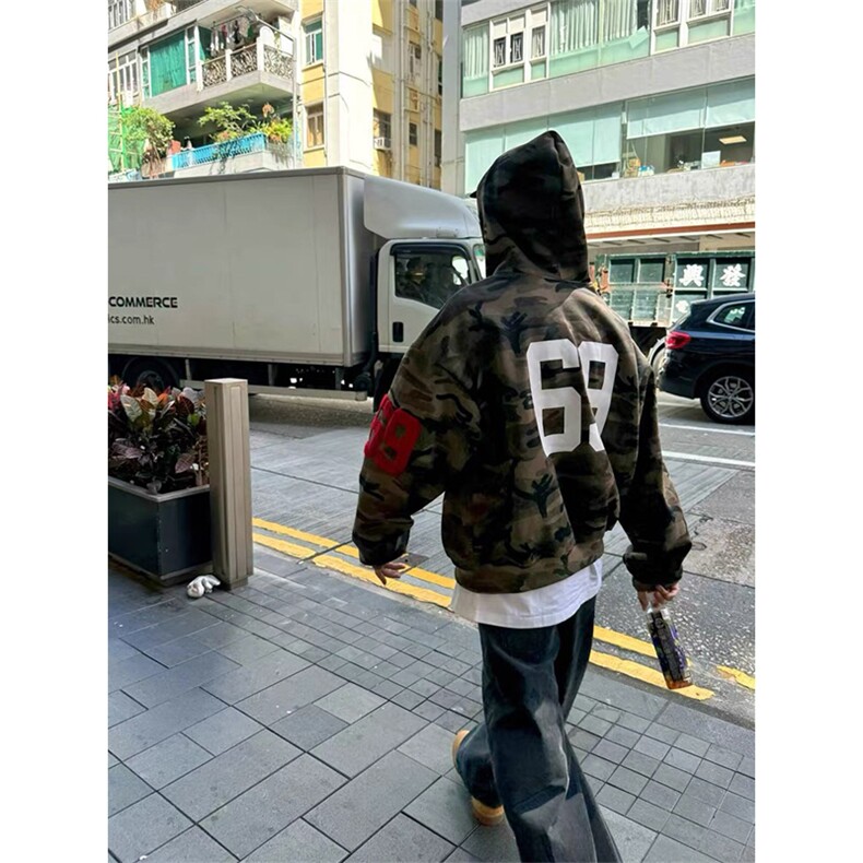 网图有货迷彩开衫连帽卫衣男女宽松外套A820-常规P53加绒P58，女装短外套，星座1505