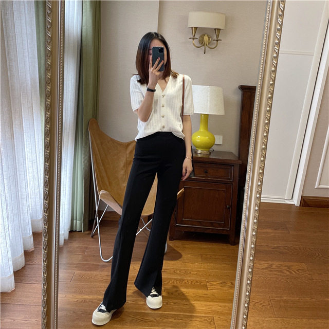 海星扣小香风V领短袖白色冰丝针织开衫女夏薄短款法式上衣T恤小衫,针织衫/毛衣,沐策羊绒
