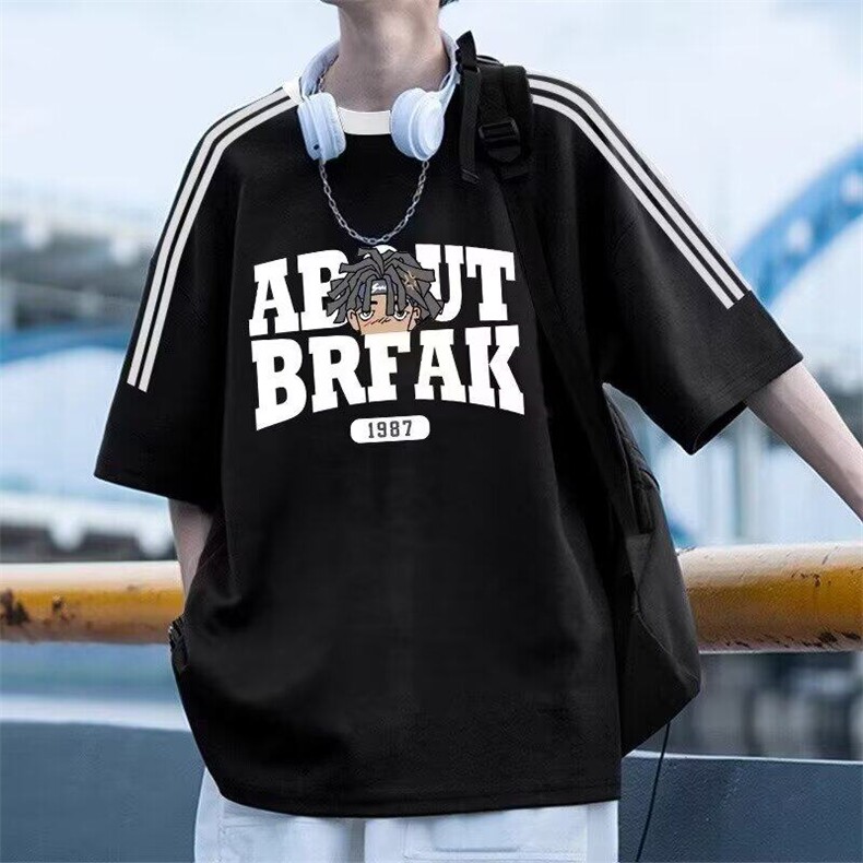 网络图现货美式潮牌高街设计感重磅三条杠印花短袖t恤JBG411-P35,男装T恤,星座715-7